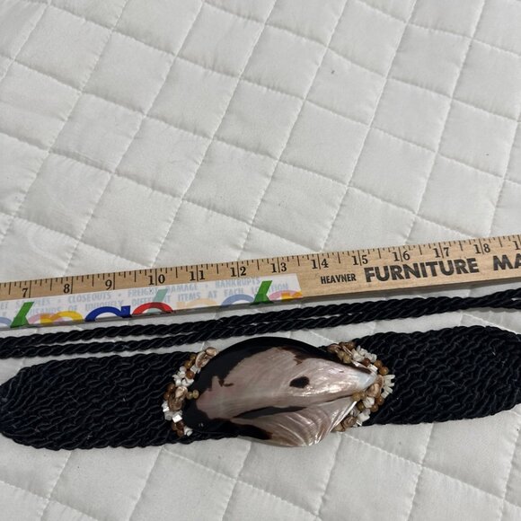 Vintage Statement Shell Braided Belt Womens Waist 80s 90s Boho Black Beaded - Picture 13 of 15